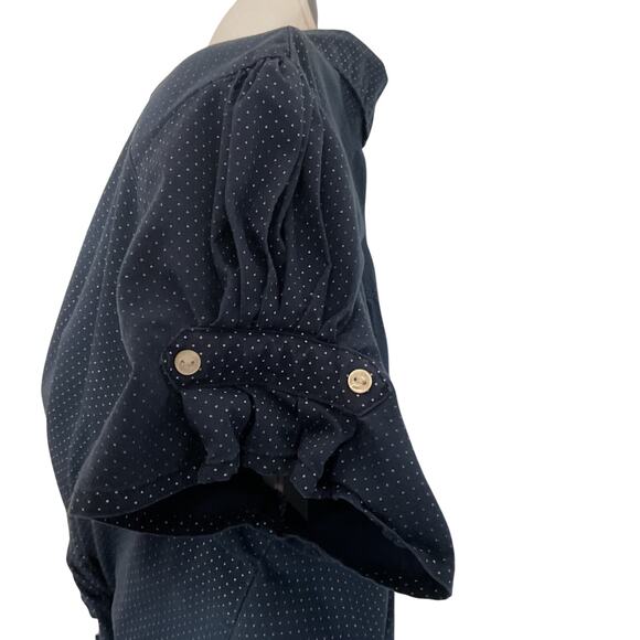 Cato Blue and White Polka Dot Boho Peasant Cottage Detailed Sleeve Blouse SZ L - Picture 3 of 8